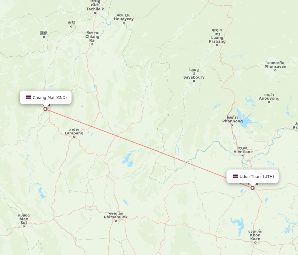 CNX to UTH flights and routes map