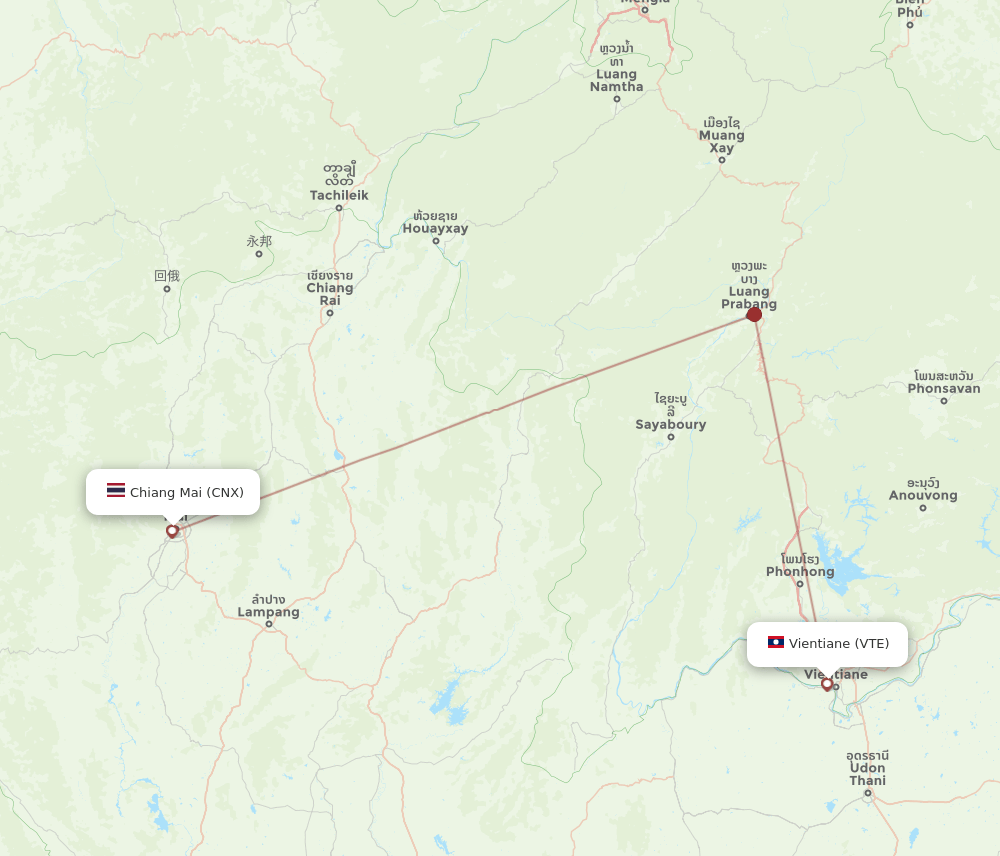 Chiang Mai - Vientiane route map and flight paths