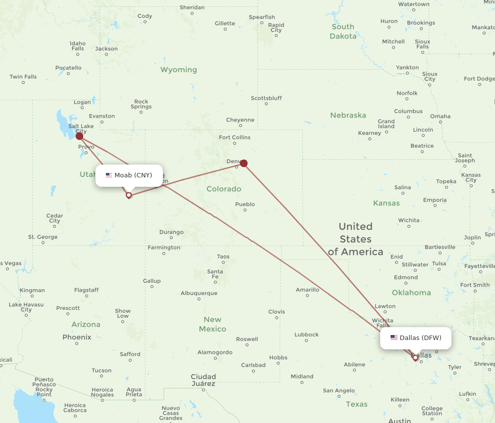 CNY-DFW flight routes