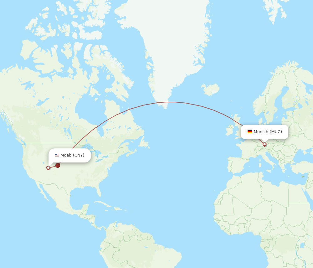 Moab - Munich route map and flight paths