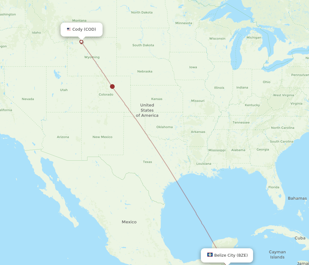 COD to BZE flights and routes map