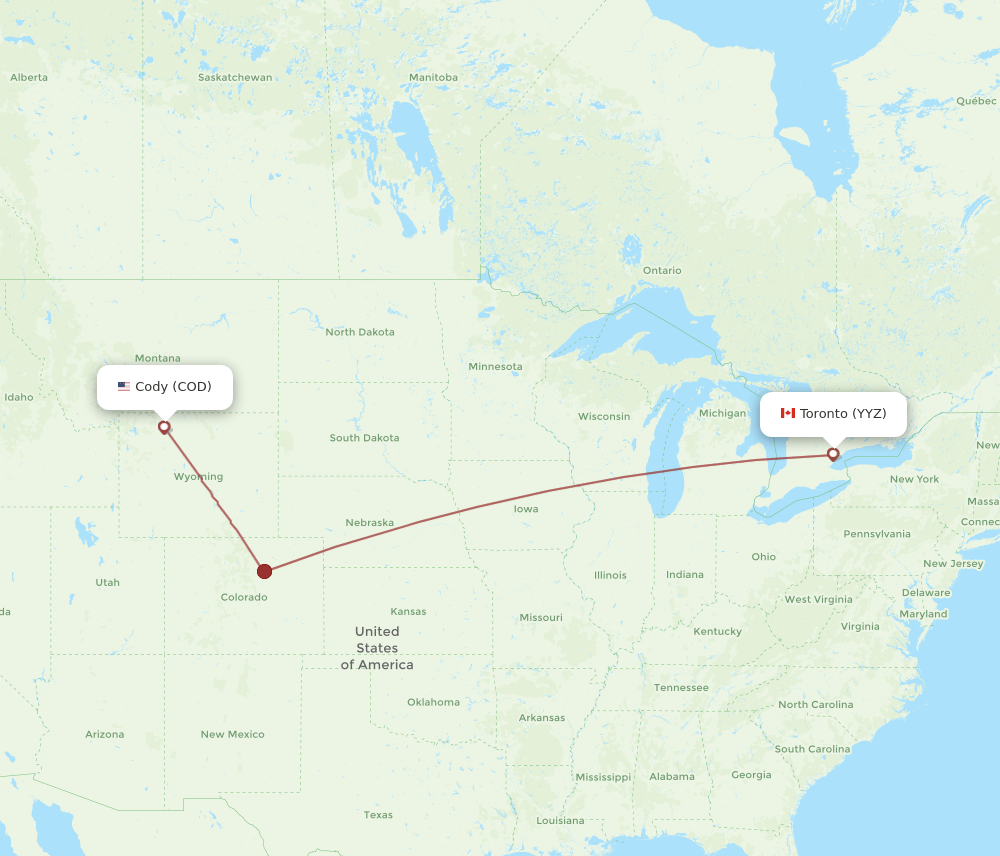 YYZ to COD flights and routes map