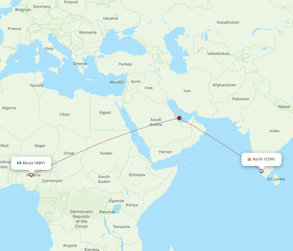 COK to ABV flights and routes map