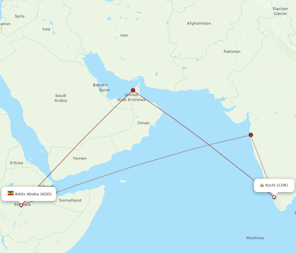 COK to ADD flights and routes map