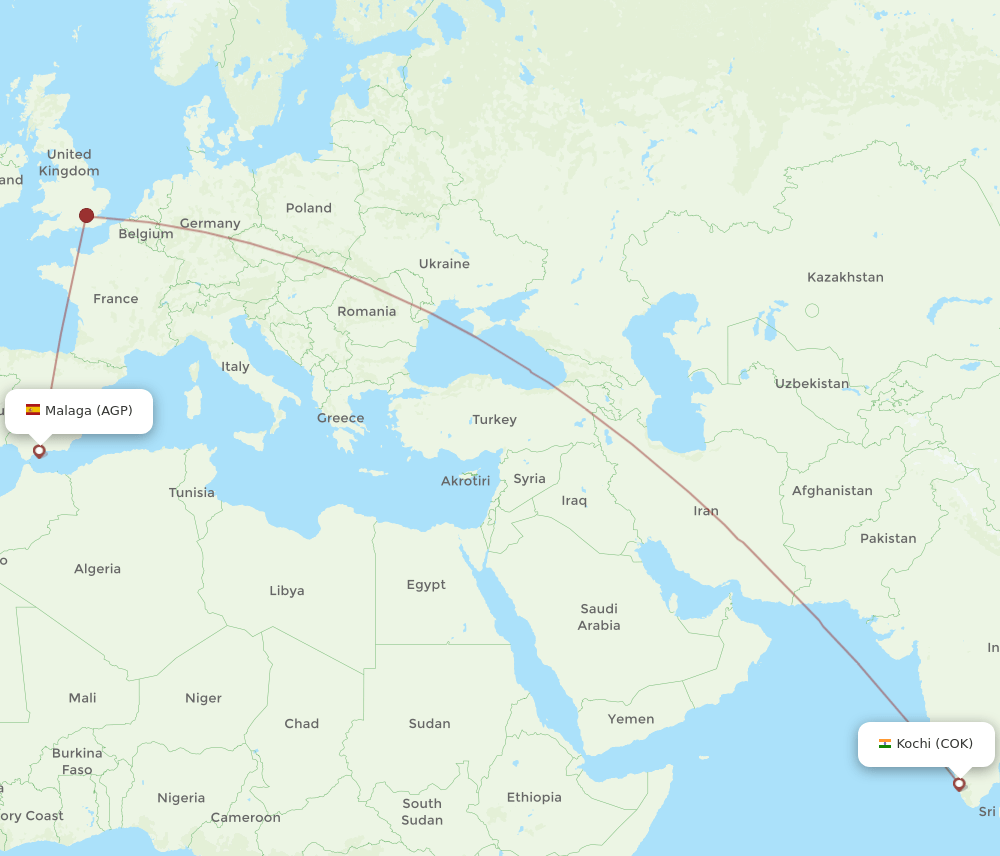 COK-AGP flight routes
