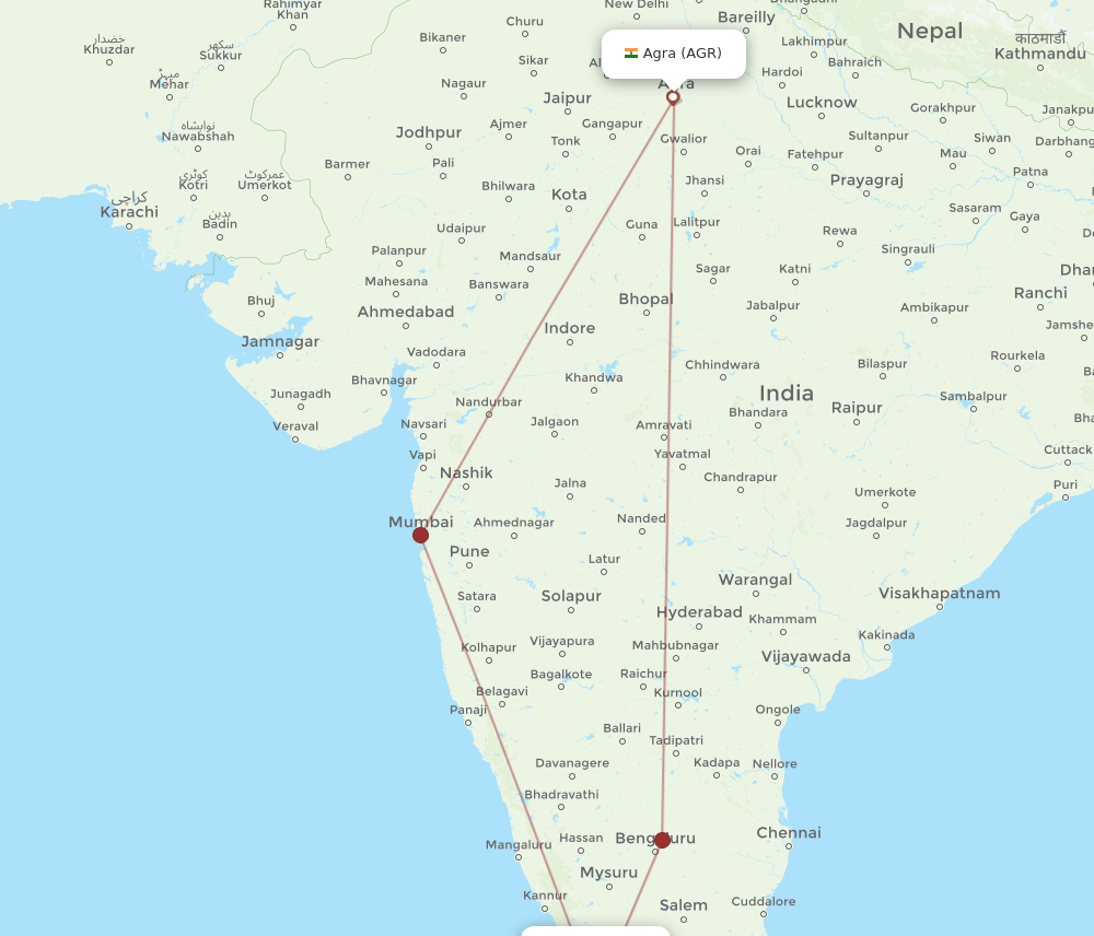COK-AGR flight routes