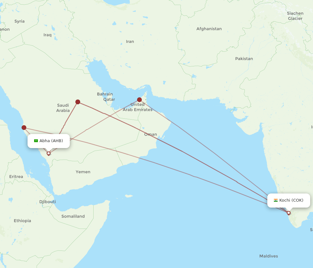 COK-AHB flight routes