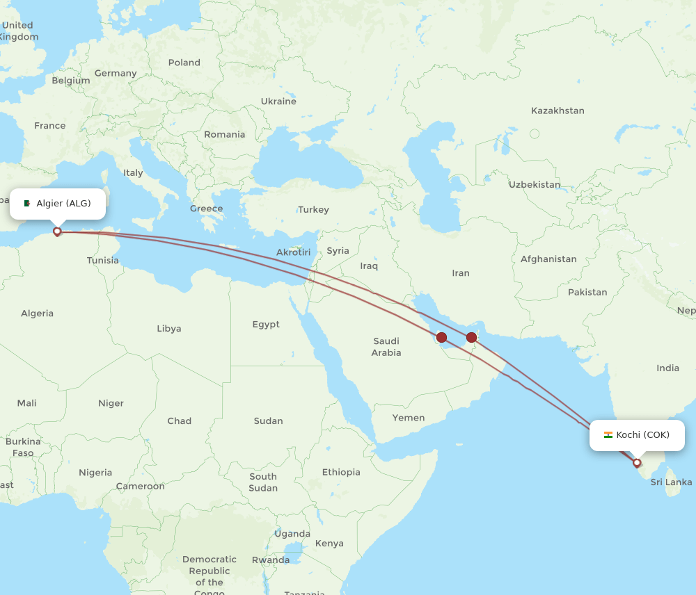 COK-ALG flight routes