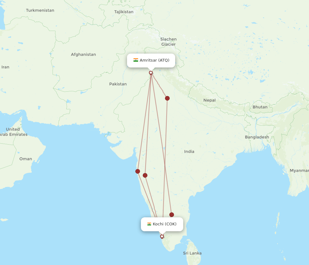 COK to ATQ flights and routes map