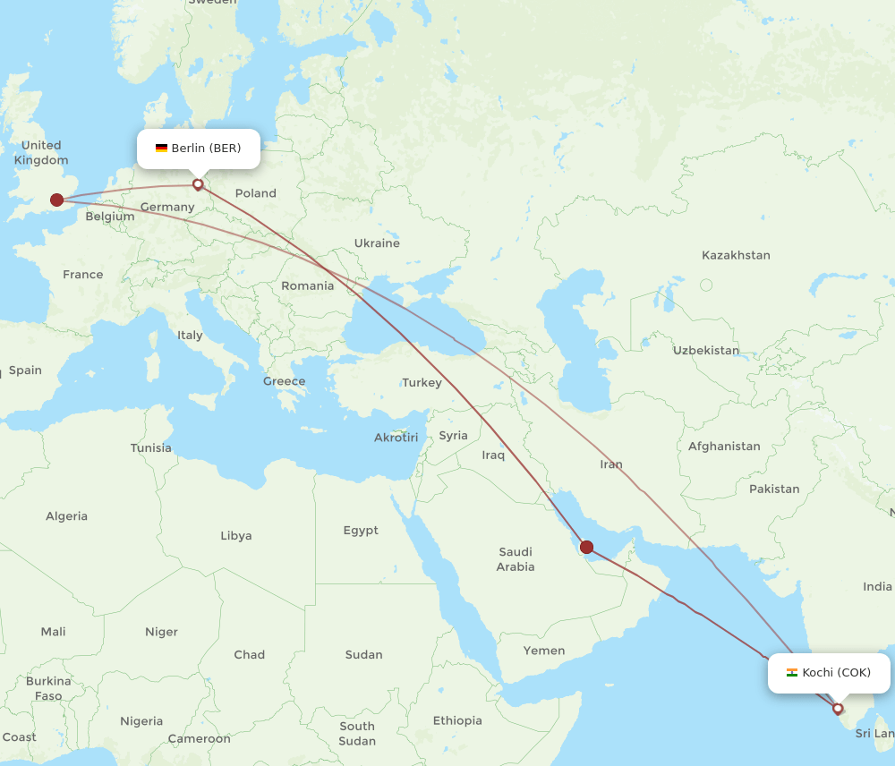 COK to BER flights and routes map