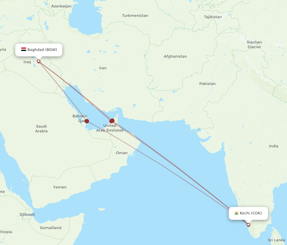 COK-BGW flight routes