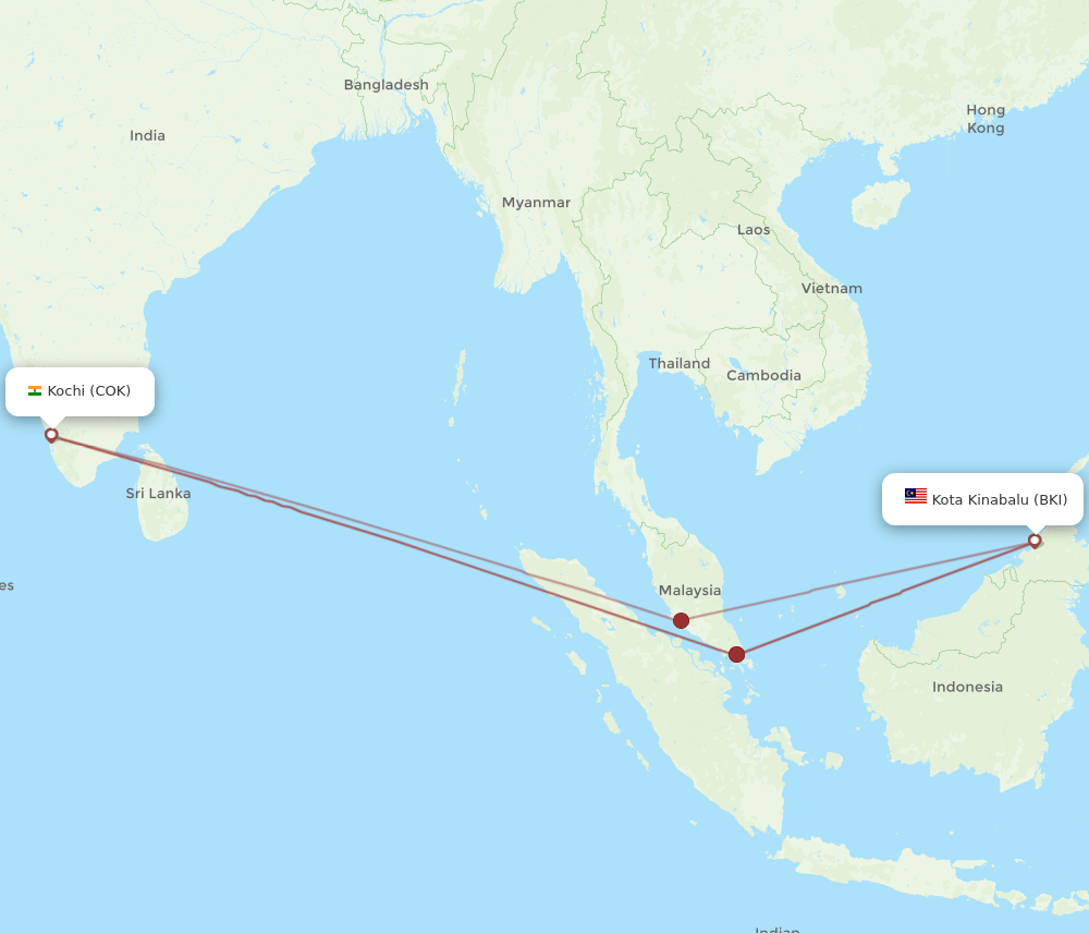 COK-BKI flight routes