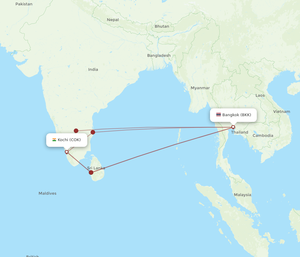 COK to BKK flights and routes map