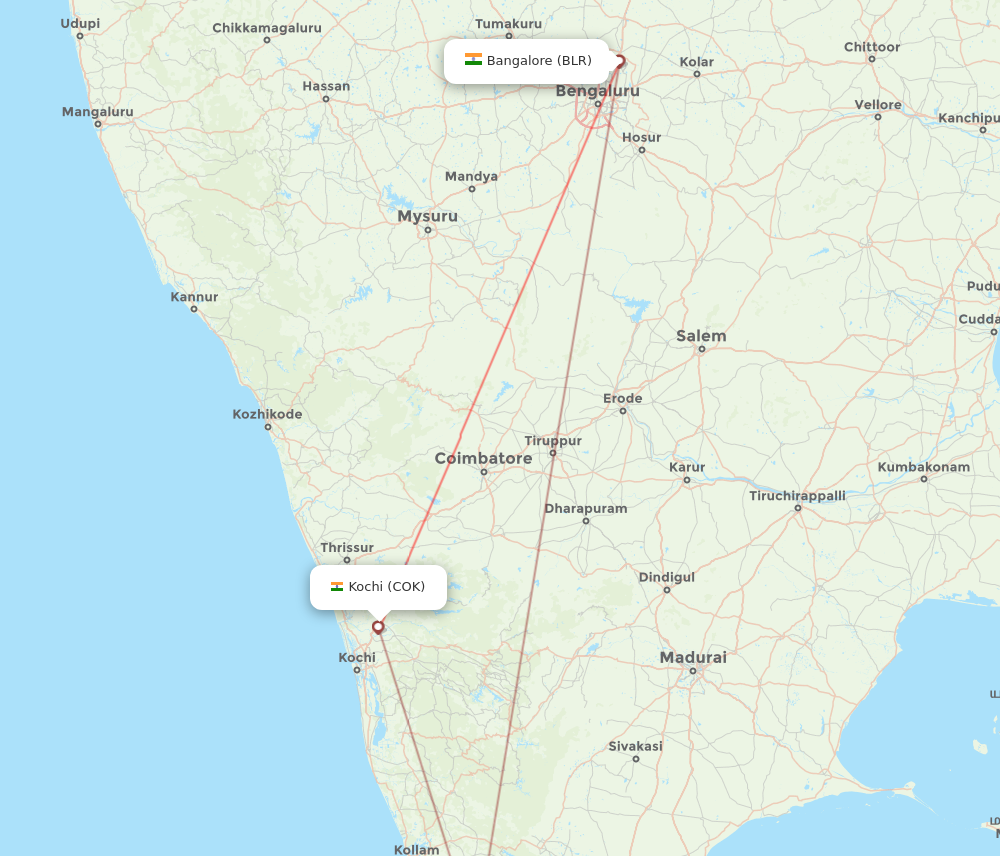 COK to BLR flights and routes map