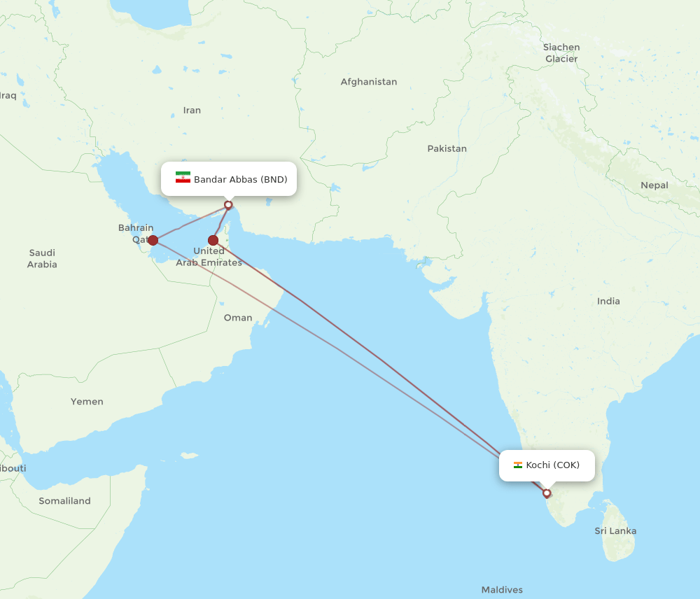 COK to BND flights and routes map