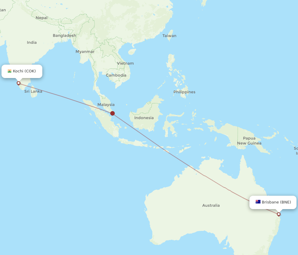 COK to BNE flights and routes map