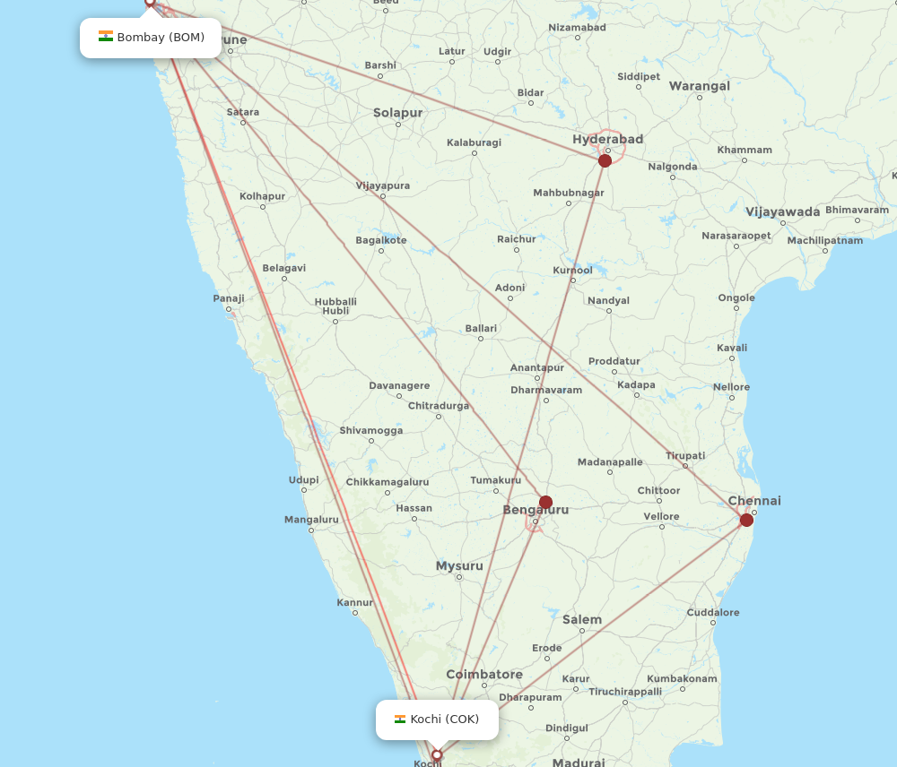 COK to BOM flights and routes map
