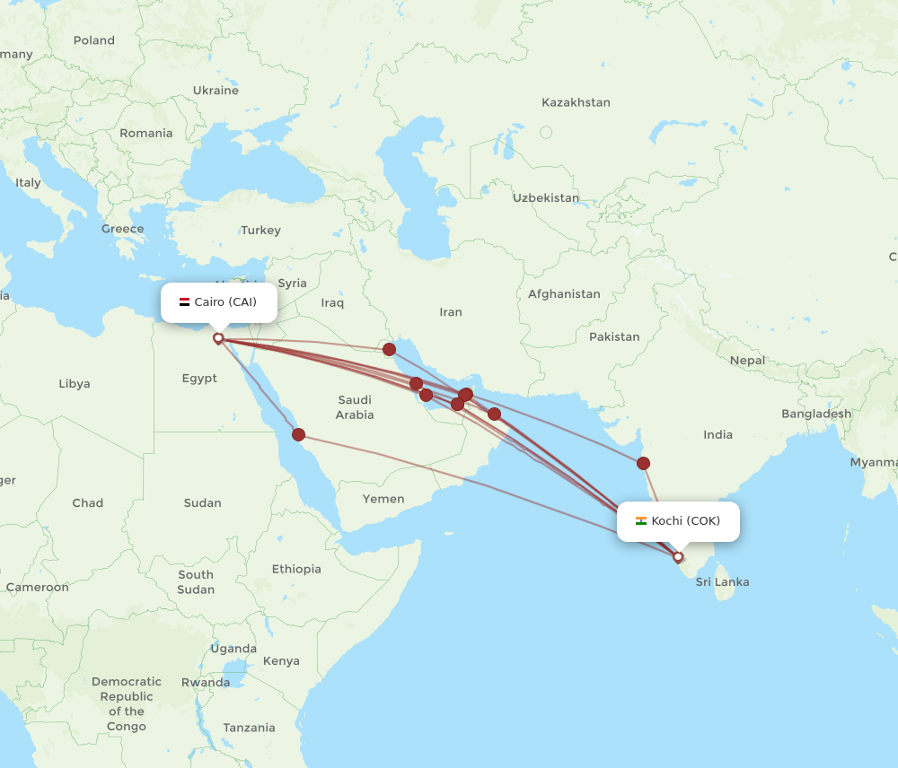 COK to CAI flights and routes map