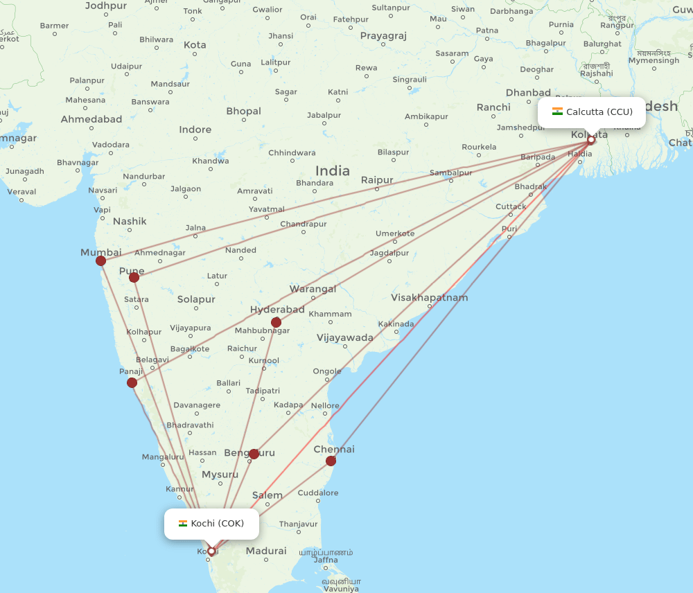 COK-CCU flight routes