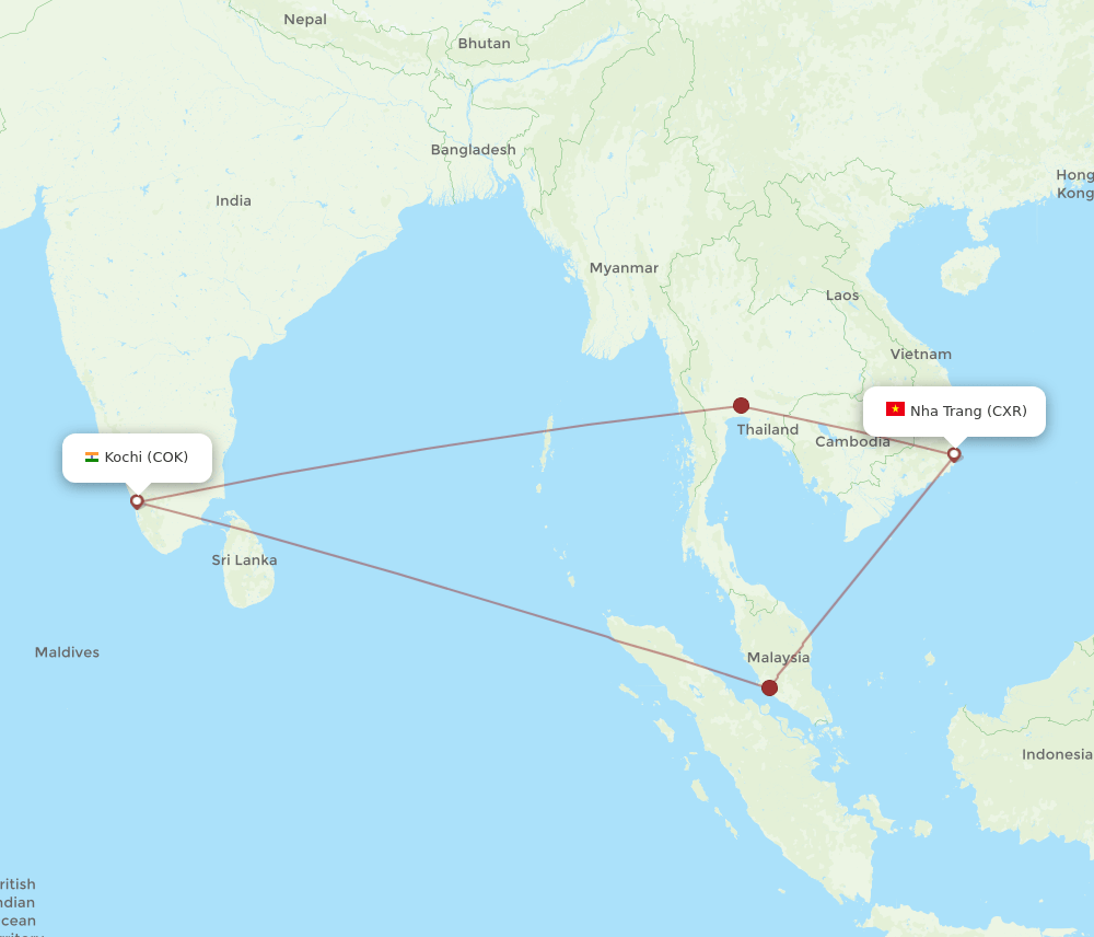 COK-CXR flight routes