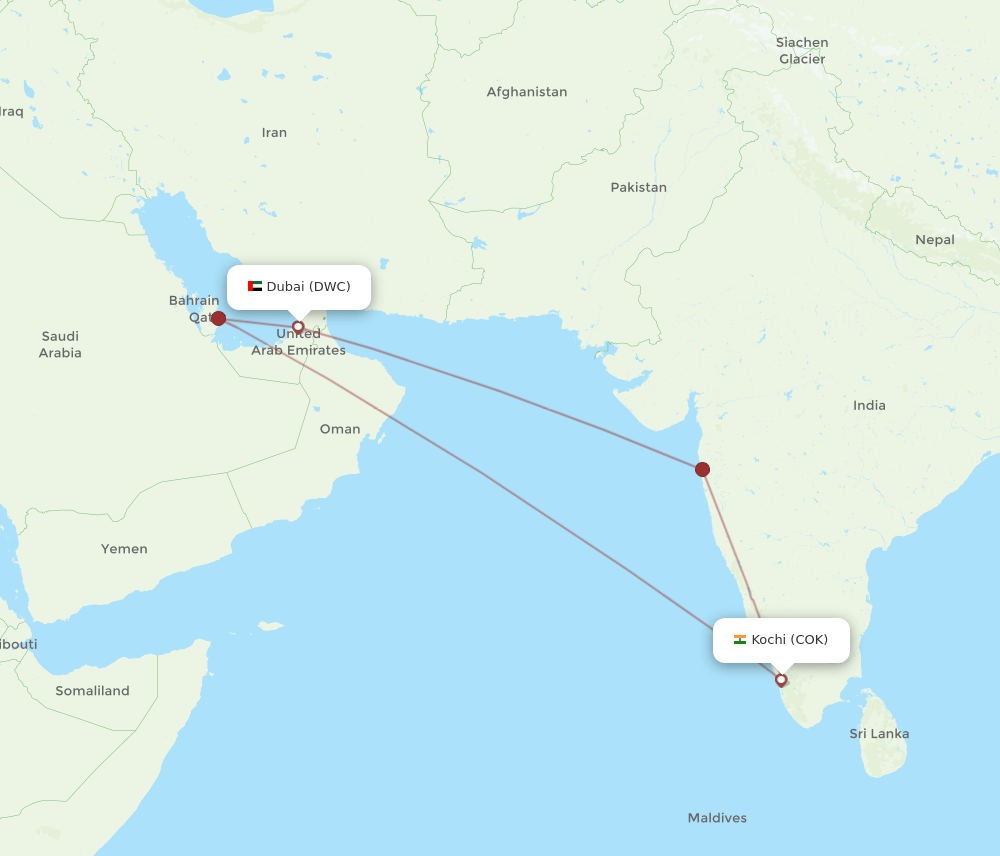 COK-DWC flight routes