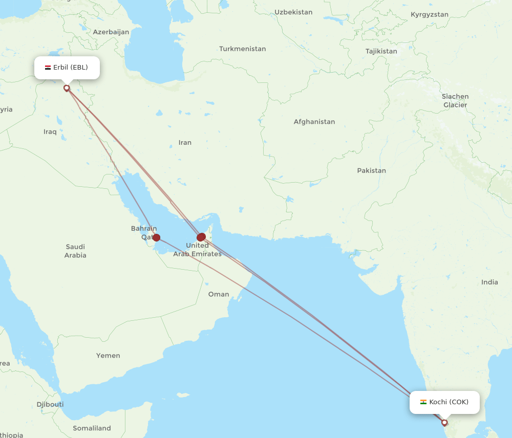 COK-EBL flight routes