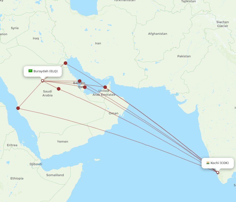 COK-ELQ flight routes
