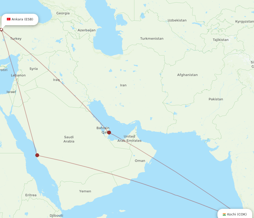 COK-ESB flight routes