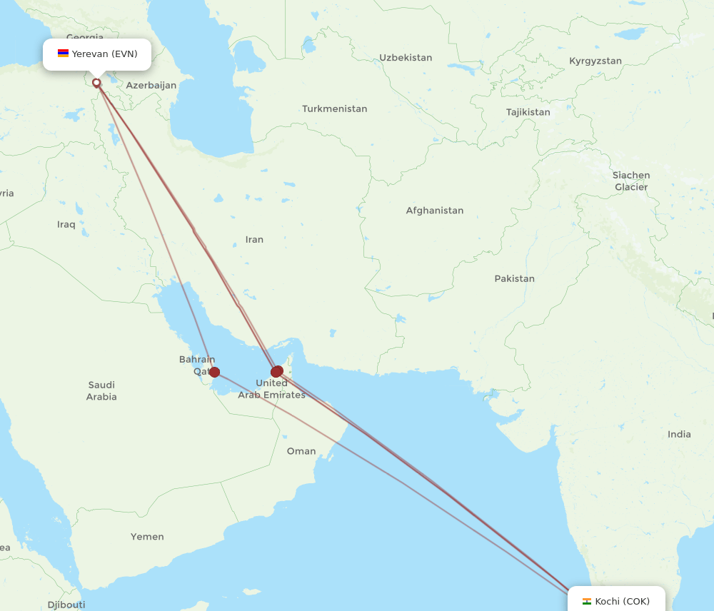 COK-EVN flight routes