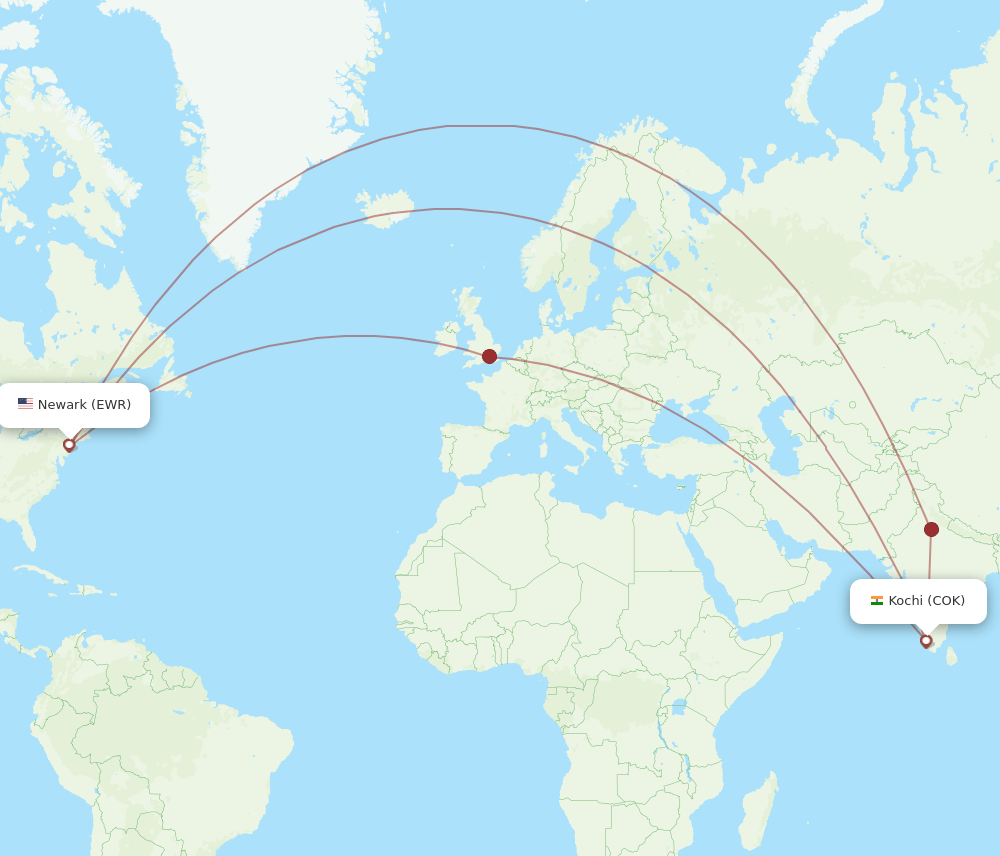 COK-EWR flight routes