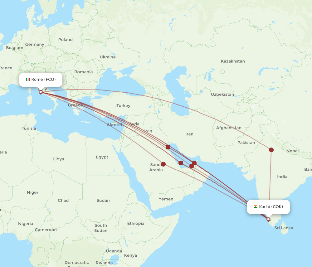 COK-FCO flight routes