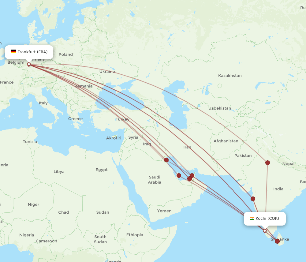 COK-FRA flight routes