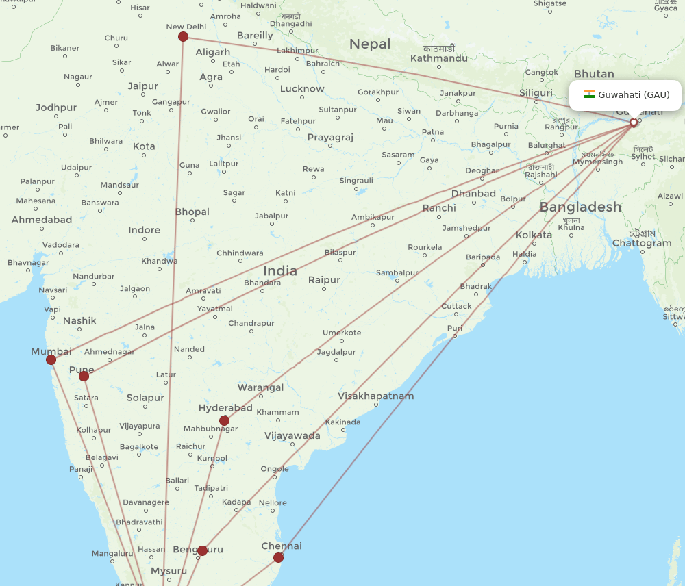 COK-GAU flight routes