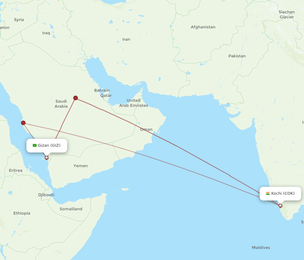 COK-GIZ flight routes