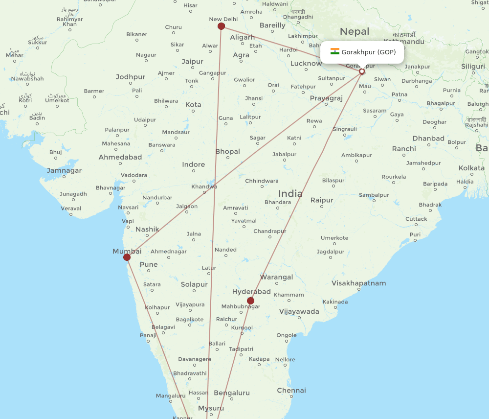 COK-GOP flight routes