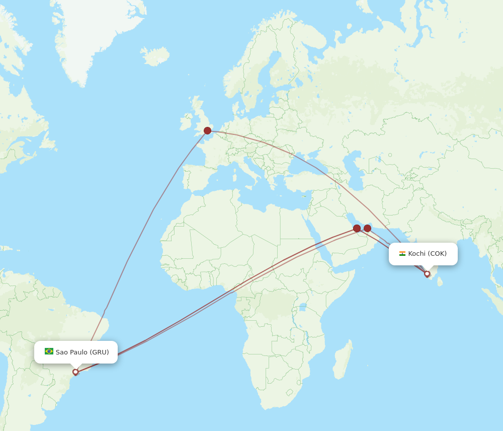 COK to GRU flights and routes map