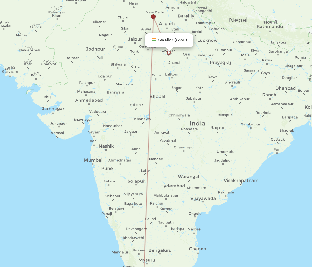 COK to GWL flights and routes map