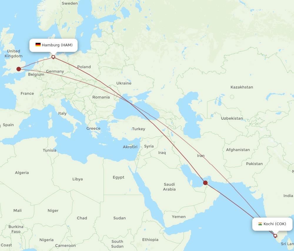 COK-HAM flight routes