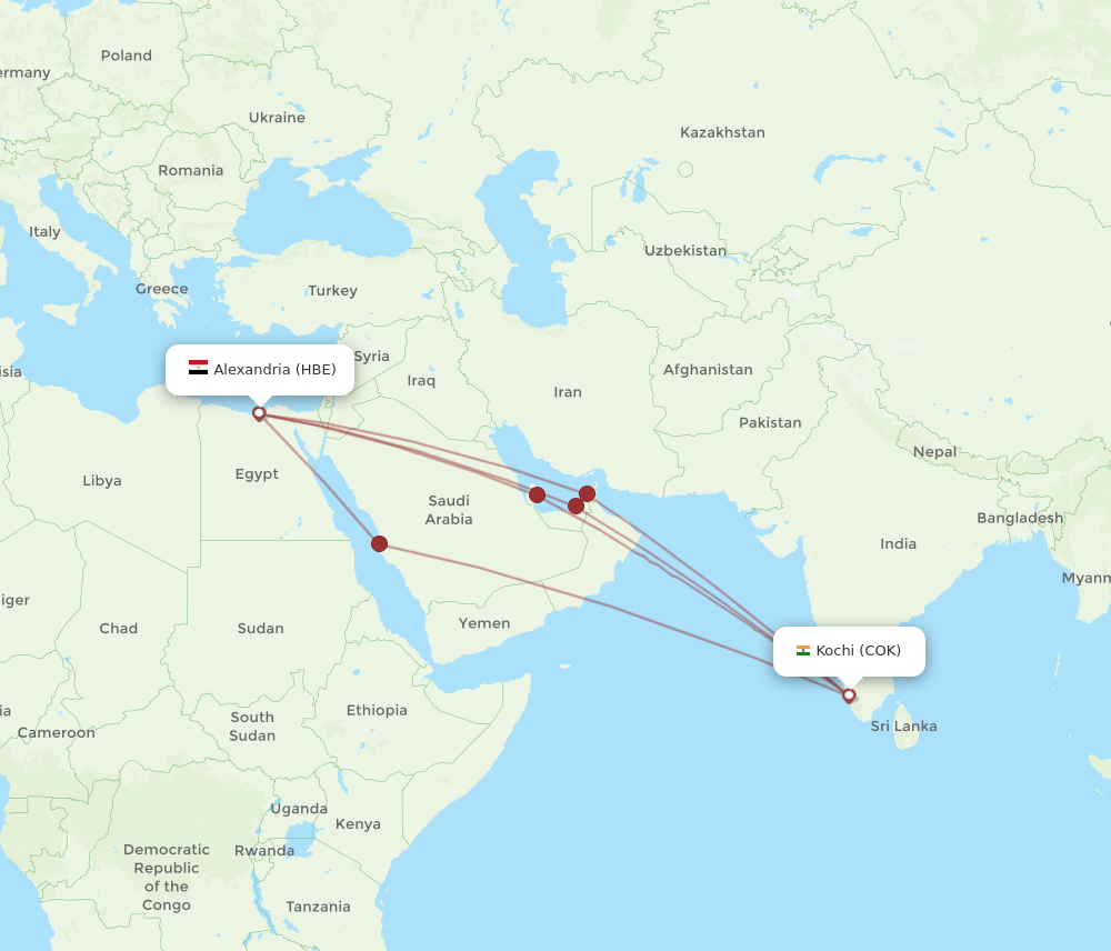 COK-HBE flight routes