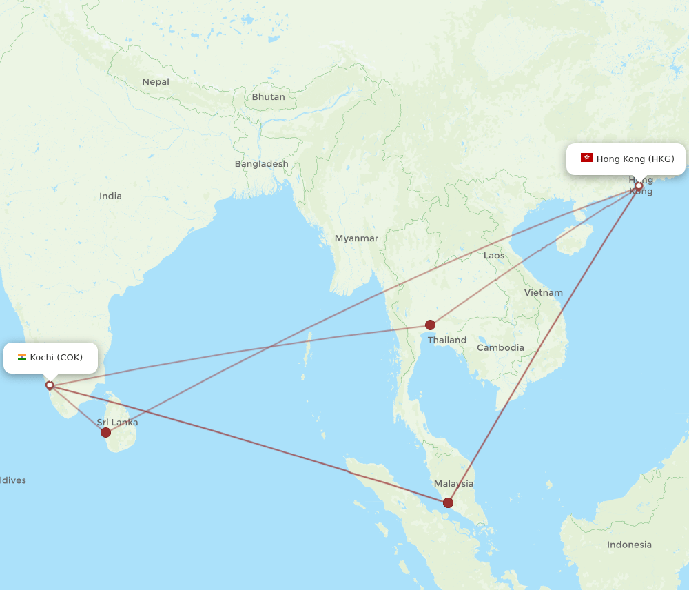 COK-HKG flight routes