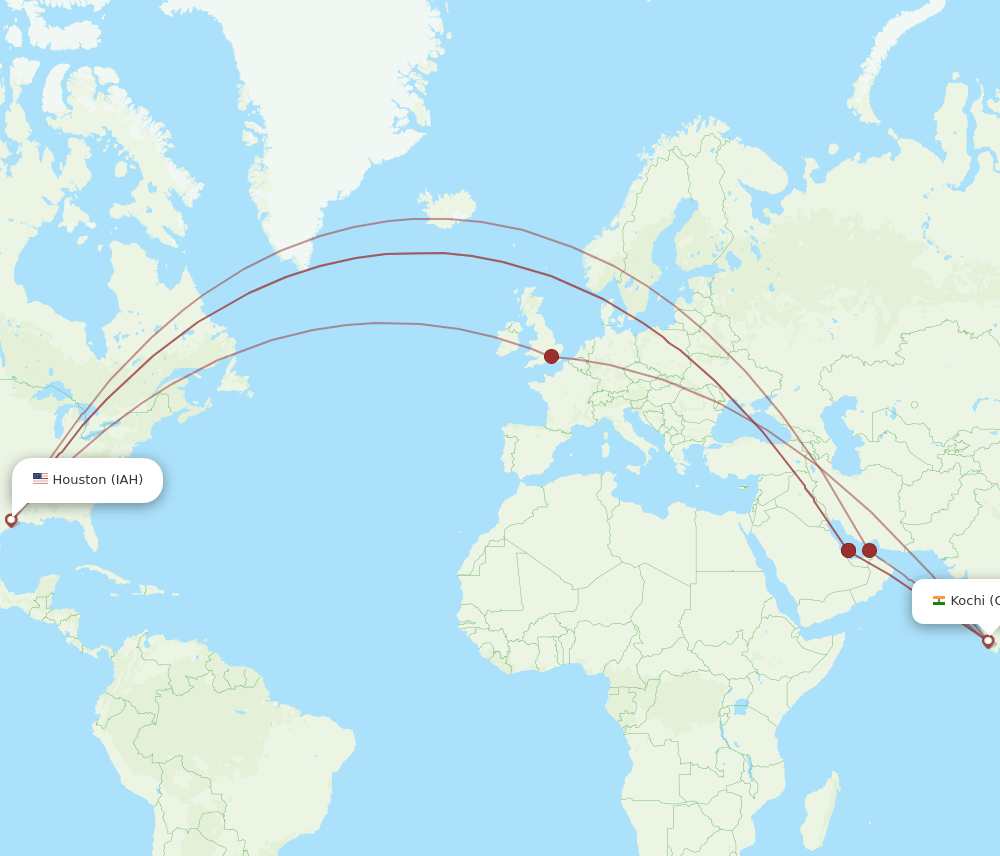 COK-IAH flight routes