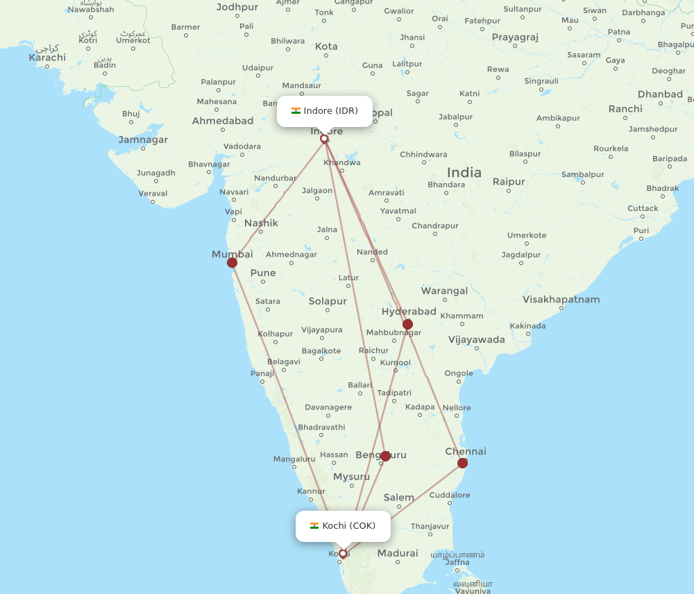 COK to IDR flights and routes map