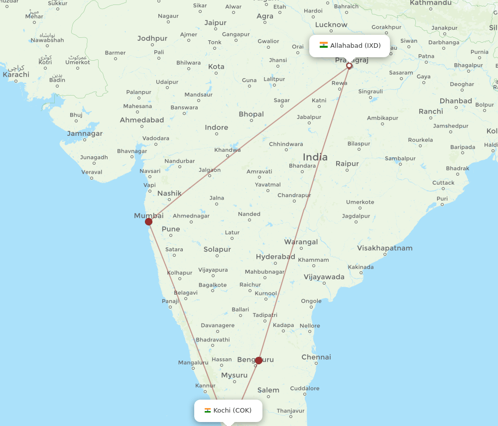 COK-IXD flight routes