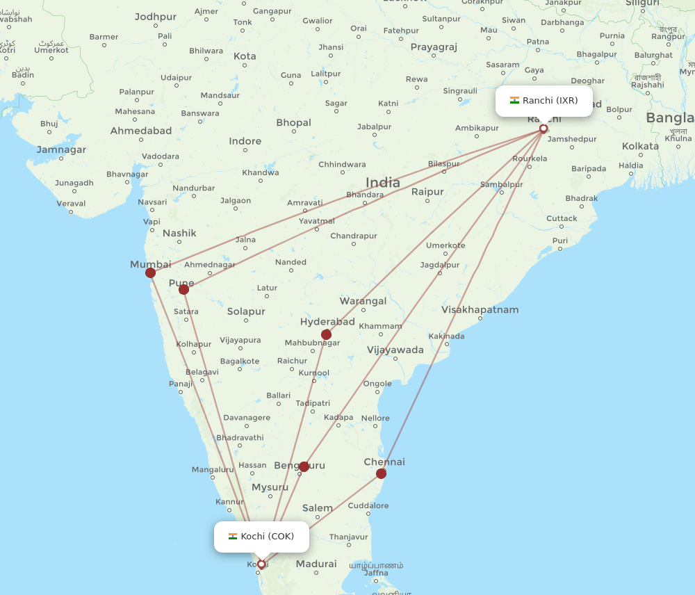 COK-IXR flight routes