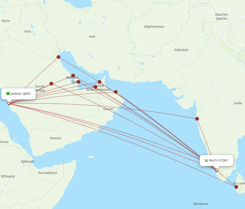 COK-JED flight routes