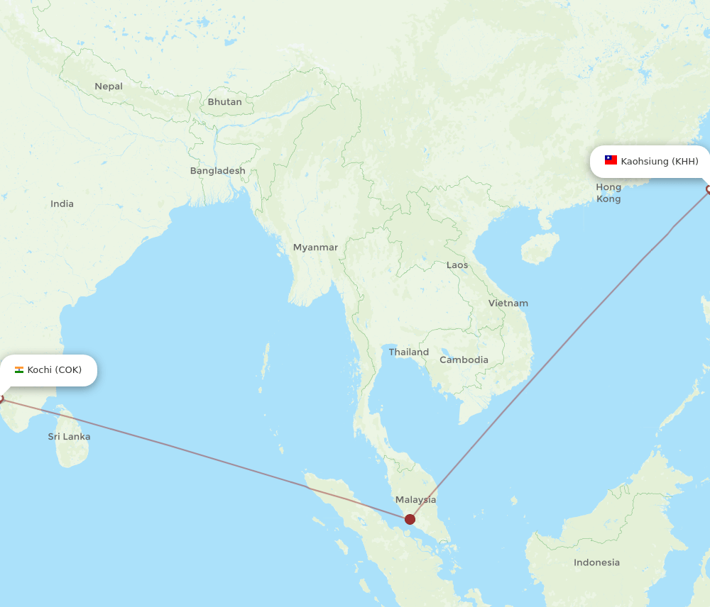 COK to KHH flights and routes map