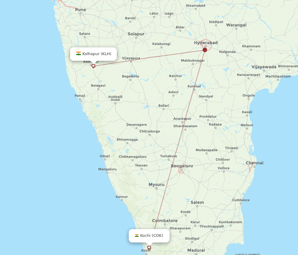 COK to KLH flights and routes map