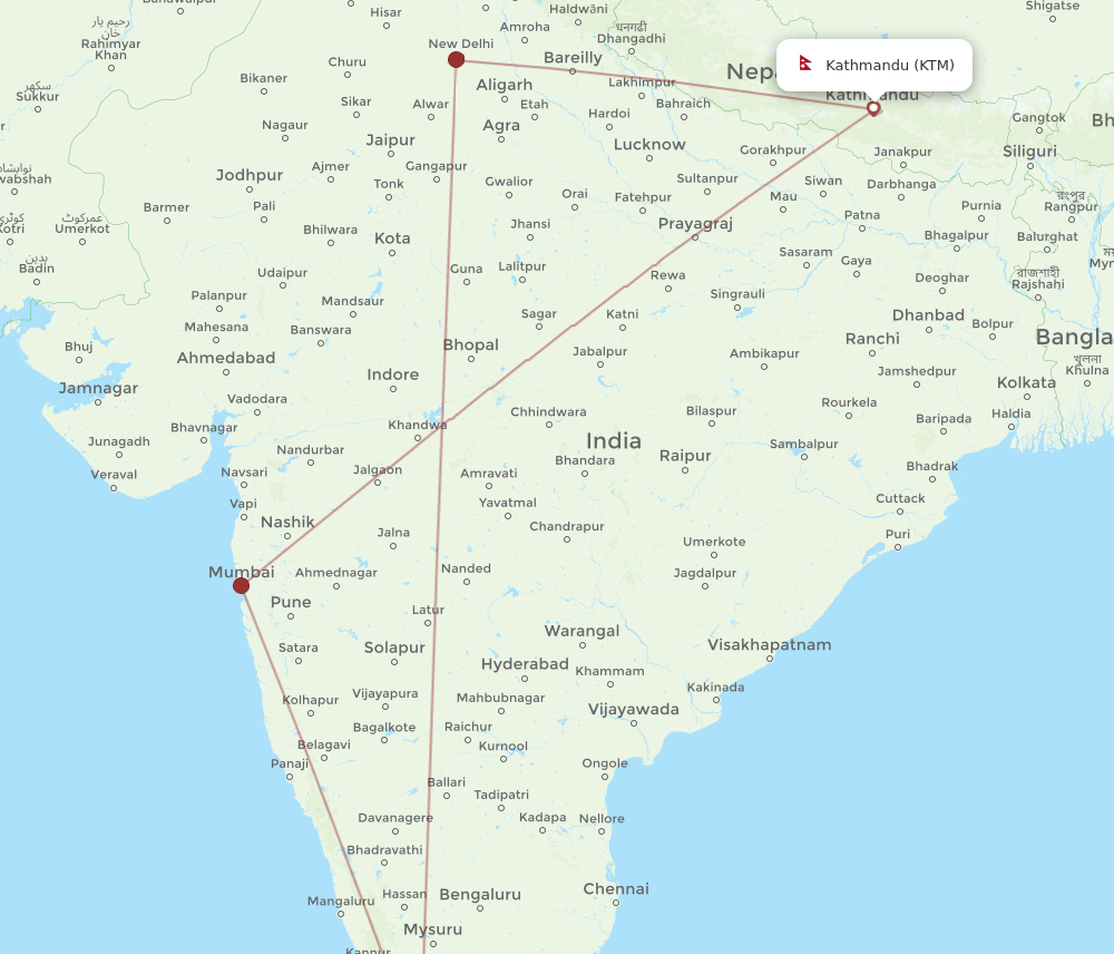 COK to KTM flights and routes map