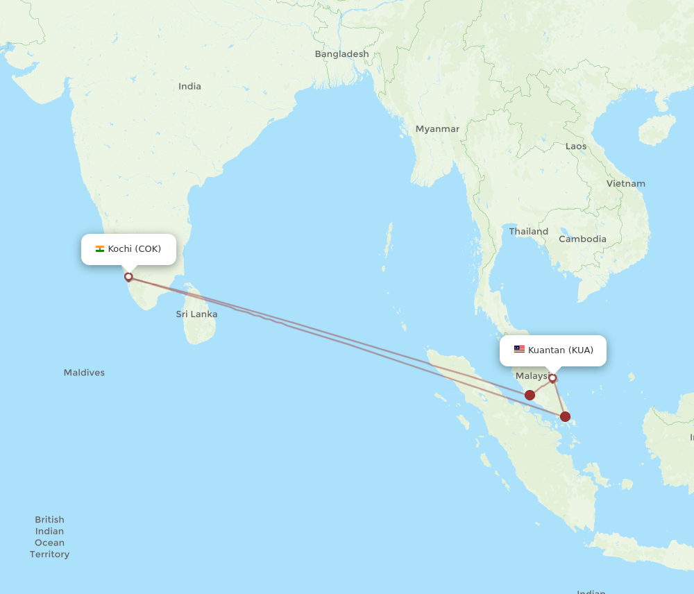 COK-KUA flight routes