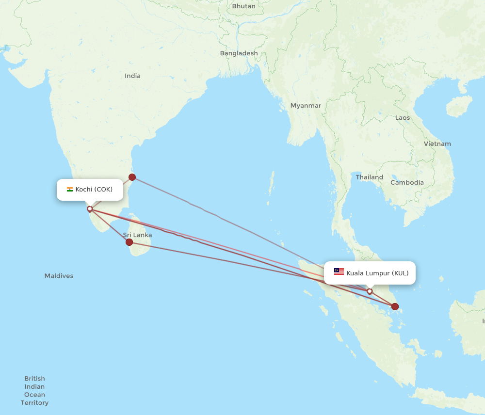 COK to KUL flights and routes map